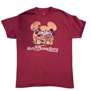 Disney T-shirt Retro-Style Graphic Mickey Minnie Mouse Maroon Cotton M